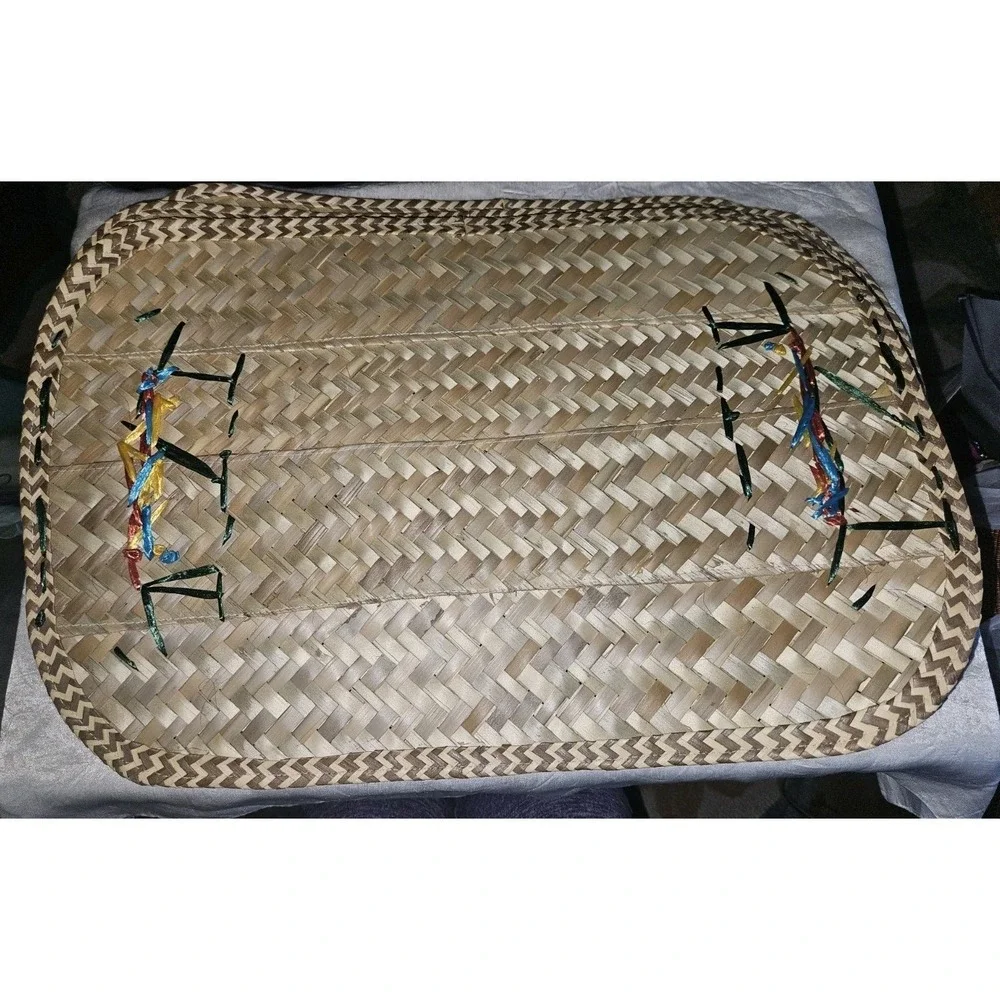 Set Of 4 VTG 70s Woven Floral Wicker Rattan Oval Placemats Boho‎ Beachy Cottage